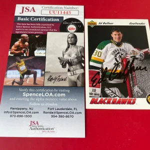 Ed Belfour Blackhawks HOF 1991-92 Upper Deck UD Card Signed Auto JSA COA
