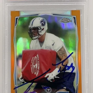 Taylor Lewan Signed 2014 Topps Chrome Refractor Rookie Card Titans PSA/DNA Slab
