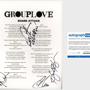 GROUPLOVE BAND SIGNED AUTOGRAPH SHARK ATTACK LYRIC SHEET w/PROOF LYRICS

