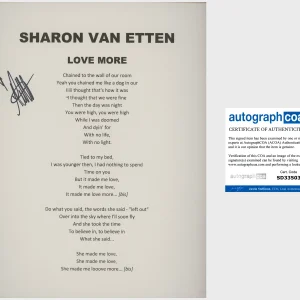 SHARON VAN ETTEN SIGNED AUTOGRAPH LOVE MORE 8.5"x11" LYRIC SHEET LYRICS