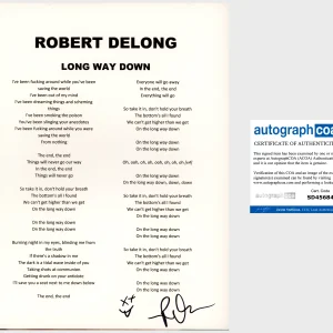 ROBERT DELONG SIGNED AUTOGRAPH LONG WAY DOWN LYRIC SHEET w/EXACT PROOF