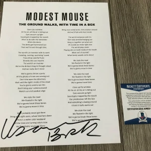 ISAAC BROCK SIGNED MODEST MOUSE THE GROUND WALKS LYRIC SHEET w/PROOF BECKETT COA
