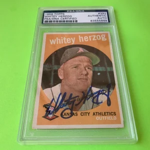 Whitey Herzog Athletics 1959 Topps Card #392 Signed Auto PSA/DNA ENCAPSULATED
