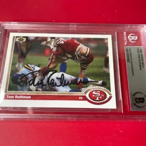 Tom Rathman 49ers 1991 Upper Deck Card Signed Auto Beckett BAS Slabbed
