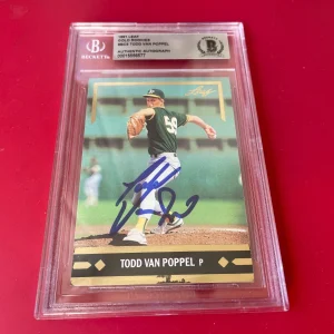 Todd Van Poppel A's 1991 Leaf Gold Rookies Card Signed Auto Beckett BAS COA
