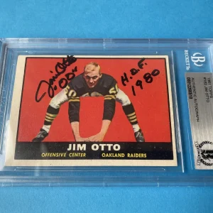Jim Otto Raiders HOF 1961 Topps Card Signed Auto Beckett BAS Slabbed