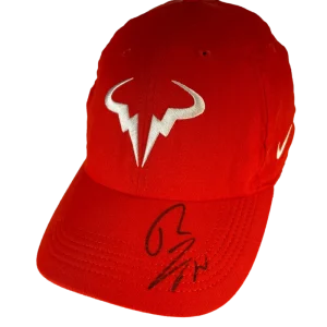 Rafael Nadal Signed Autograph Red Signature Logo Tennis Baseball Cap Hat JSA COA
