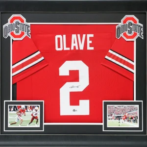 Ohio State Chris Olave Authentic Signed Red Pro Style Framed Jersey BAS Witness
