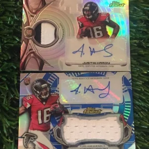 (2) 2015 Topps Finest JUSTIN HARDY BLUE & BASE REFRACTOR AUTO PATCH LOT #D /150
