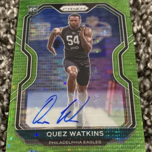 2020 panini prizm football Quez Watkins Rookie Card Auto Green Prizm parallel
