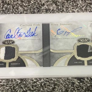 2020 Topps Tier One Carlton FISK @ ELOY JIMENEZ DUAL PATCH Auto BOOKLET 9/10
