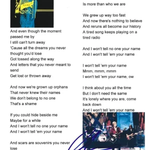 Johnny Rzeznik Signed Name Lyric Sheet Goo Goo Dolls Authentic Autograph
