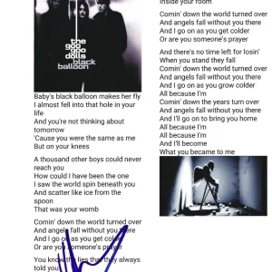 Johnny Rzeznik Signed Black Balloon Lyric Sheet Goo Goo Dolls Authentic Auto
