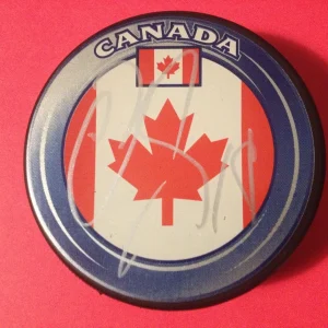 Cody Hodgson Sabres Team Canada Flag Signed Puck Auto
