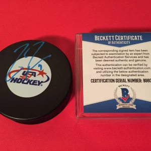 Zach Parise USA Wild Signed Puck Auto Beckett BAS COA
