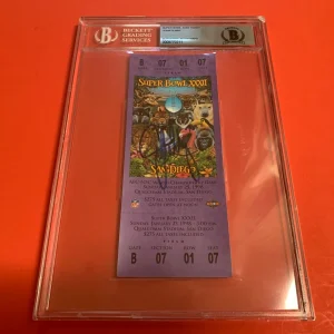 John Elway HOF Broncos Super Bowl XXXII Ticket Signed Auto Becket BAS COA
