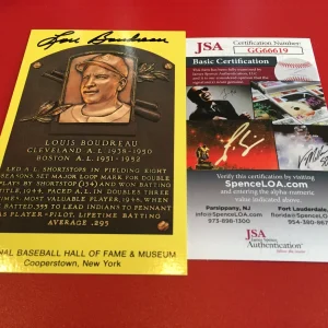 Louis Boudreau Indians HOF Plaque Postcard Signed Auto JSA COA
