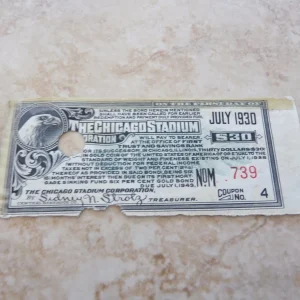 Chicago Football Boxing Hockey Stadium 1930 Building Bond Coupon Stub Receipt
