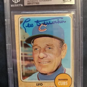 1968 TOPPS LEO DUROCHER CHICAGO CUBS SIGNED AUTO #321 BASEBALL CARD BECKETT AUTH
