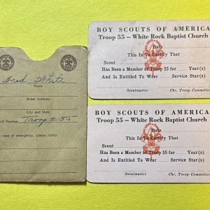 VINTAGE BOY SCOUTS OF AMERICA TROOP 55 WHITE ROCK BAPTISTS CHURCH ID CARD
