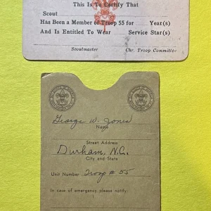 VINTAGE BOY SCOUTS OF AMERICA TROOP 55 WHITE ROCK BAPTISTS CHURCH ID CARD
