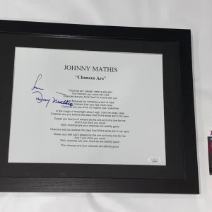 JOHNNY MATHIS SIGNED FRAMED CHANCES ARE LYRIC SHEET AUTOGRAPHED JSA COA
