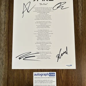 ‘Fame On Fire’ Full Rock Band Signed Autograph Lyrics Sheet ‘I’m Fine’ ACOA
