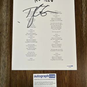 Tyler Glenn ‘Neon Trees’ Signed Autograph ‘Animal’ Lyric Sheet ACOA
