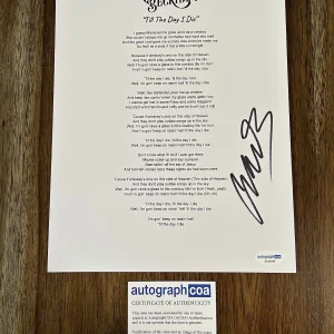Chayce Beckham Country Signed Autograph ‘Till The Day I Die’ Lyrics Sheet ACOA
