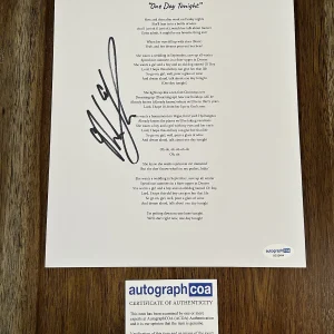 Noah Thompson Country Singer Signed Autograph ‘One Day Tonight’ Lyric Sheet ACOA