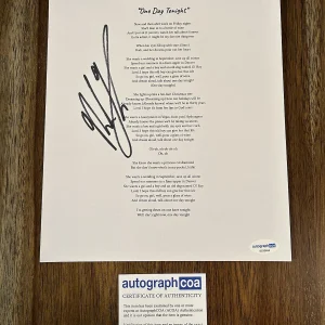 Noah Thompson Country Singer Signed Autograph ‘One Day Tonight’ Lyric Sheet ACOA