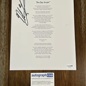 Noah Thompson Country Singer Signed Autograph ‘One Day Tonight’ Lyric Sheet ACOA