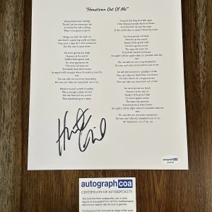 ‘HunterGirl’ Country Signed Autograph ‘Hometown Out Of Me’ Lyrics Sheet ACOA
