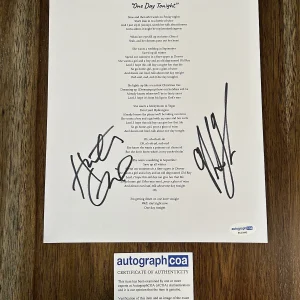 ‘HunterGirl & Noah Thompson’ Signed Autograph ‘One Day Tonight’ Lyric Sheet ACOA

