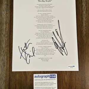 ‘HunterGirl & Noah Thompson’ Signed Autograph ‘One Day Tonight’ Lyric Sheet ACOA
