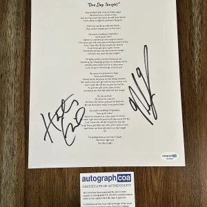 ‘HunterGirl & Noah Thompson’ Signed Autograph ‘One Day Tonight’ Lyric Sheet ACOA
