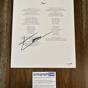‘Tamino’ Singer Signed Autograph ‘Cigar’ Lyrics Sheet ACOA

