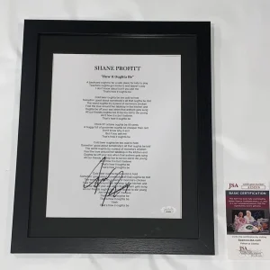SHANE PROFITT SIGNED FRAMED HOW IT OUGHTA BE LYRIC SHEET JSA COA
