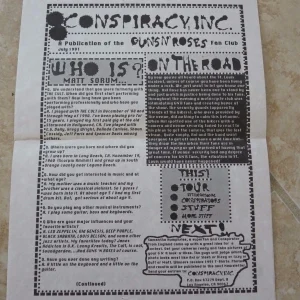 Guns & Roses Band RARE July 1991 Conspiracy Fan Club News Letter Axl Slash Izzy
