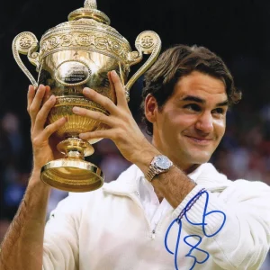 Roger Federer Signed Autograph 11x14 Photo - Tennis GOAT w/ Wimbledon Trophy JSA