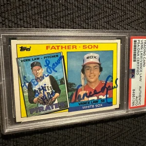 Vern & Vance Law Signed 1985 Topps #137 Card PSA /DNA Slab COA Father Son