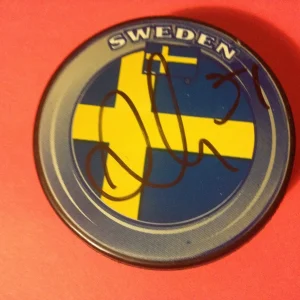 Andon Lander Oilers Team Sweden Flag Signed Auto Puck
