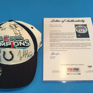 Peyton Manning Tony Dungy Super Bowl Signed Auto Hat Cap PSA/DNA COA Letter
