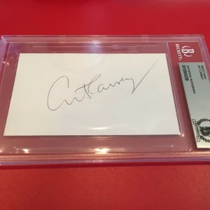Art Carney Oscar Award Winner Index Card Signed Auto Beckett BAS ENCAPSULATED
