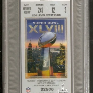 Super Bowl 2014 XLVIII Seattle Denver Full Ticket Near Mint PSA 7
