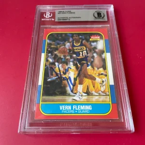 Vern Fleming Pacers 1986 NBA Fleer Card Signed Auto Beckett BAS Slabbed
