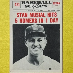 1961 NU-CARD BASEBALL SCOOPS STAN MUSIAL HITS 5 HOMERS IN 1 DAY #421 HOF
