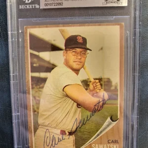 1962 TOPPS CARL SAWATSKI CARDINALS SIGNED AUTO #106 BASEBALL CARD BECKETT AUTH
