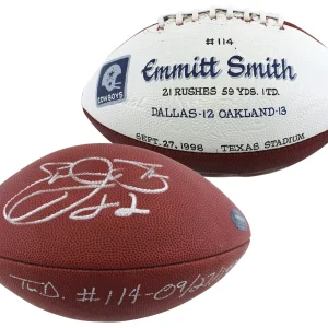 Cowboys Emmitt Smith "TD #114 - 09/27/1998" Signed GU Football BAS & Prova LOA
