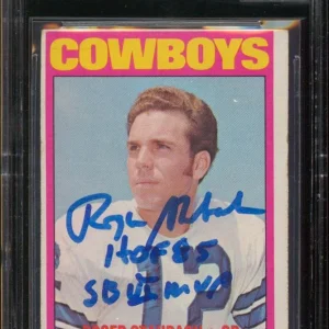 Roger Staubach 2x Insc Signed 1972 Topps #200 RC Card Auto Graded 10! BAS Slab